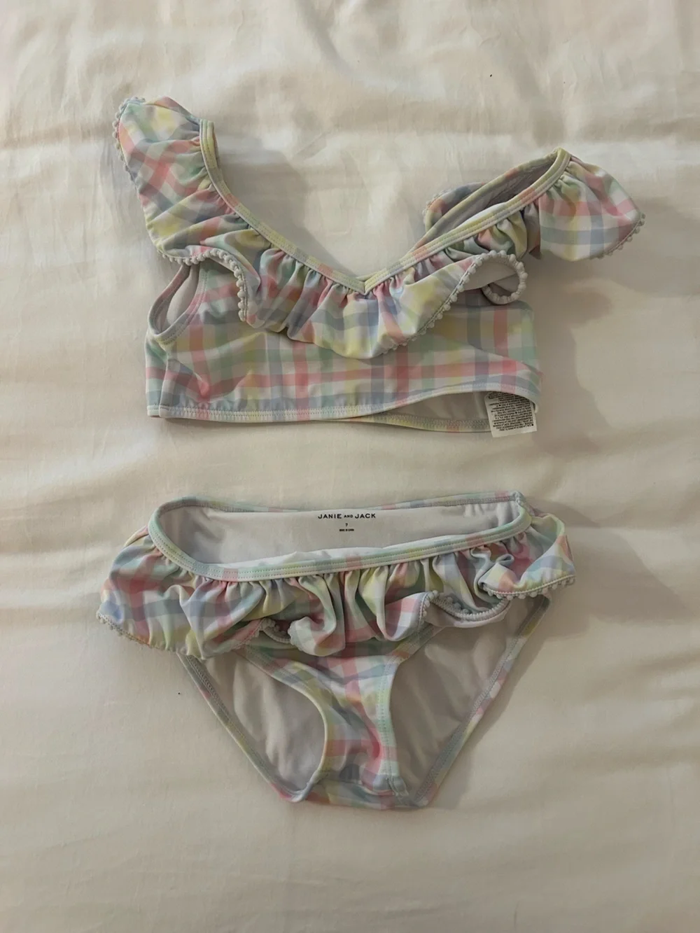 Janie and Jack Pastel Plaid Ruffle Bikini - Pink, Blue, Green
